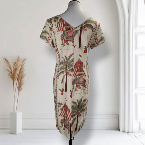 Vintage 90s Elephant Tapestry Print Midi Dress Size 8 Beaded Cotton India - Picture 4 of 16